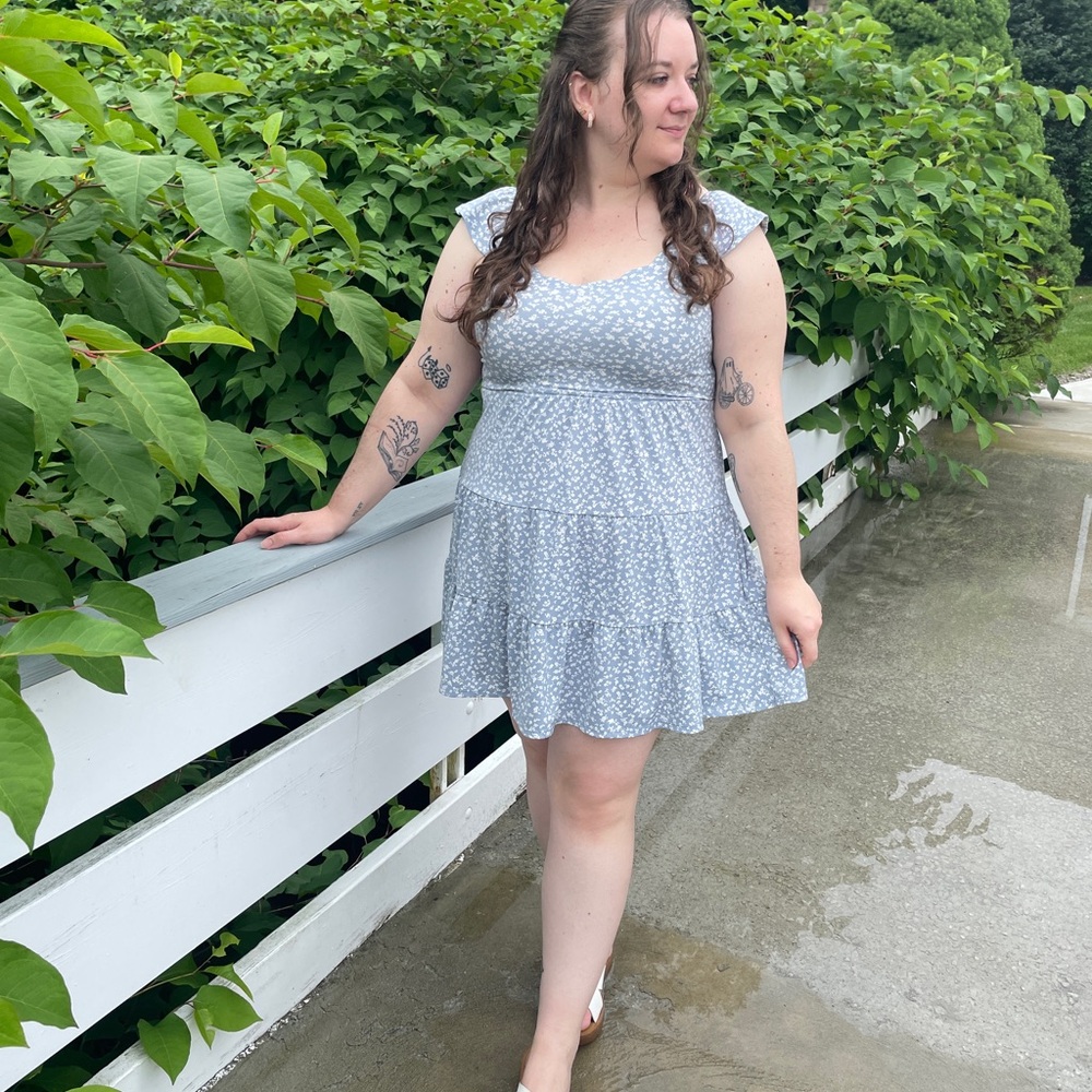 Monteau Light Blue Floral Mini Dress